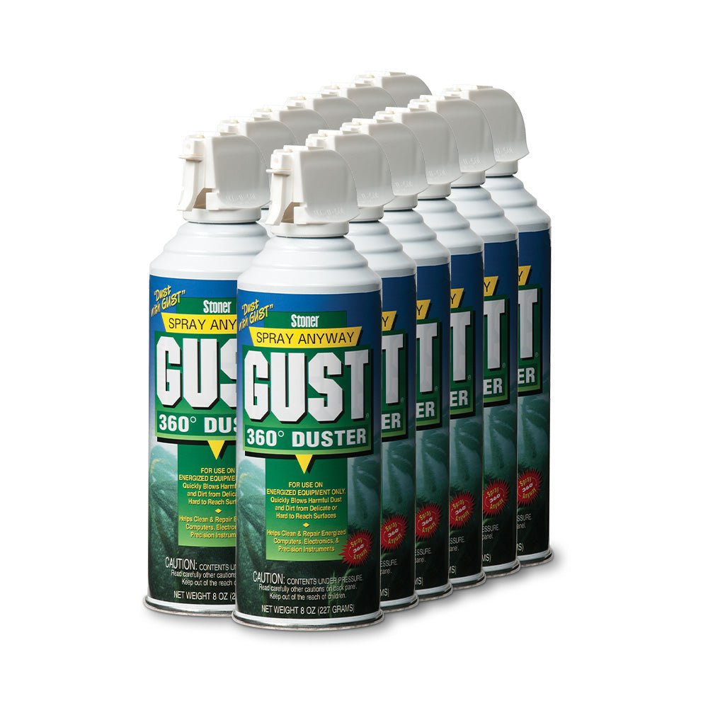 Multiple bottles of Gust 360 Duster on a white background